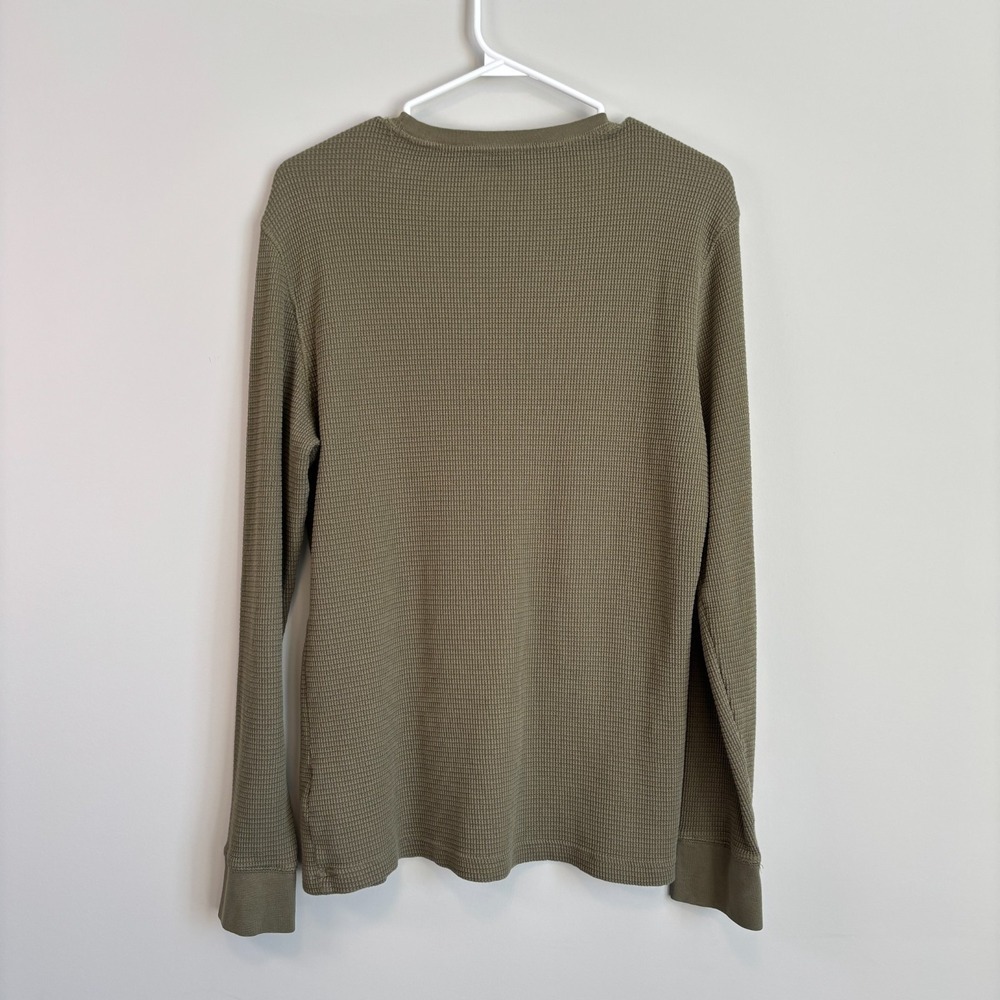 H&M Men's Size Large Long Sleeve Thermal Army Green Waffle Knit Gorpcore Casual - Picture 4 of 8